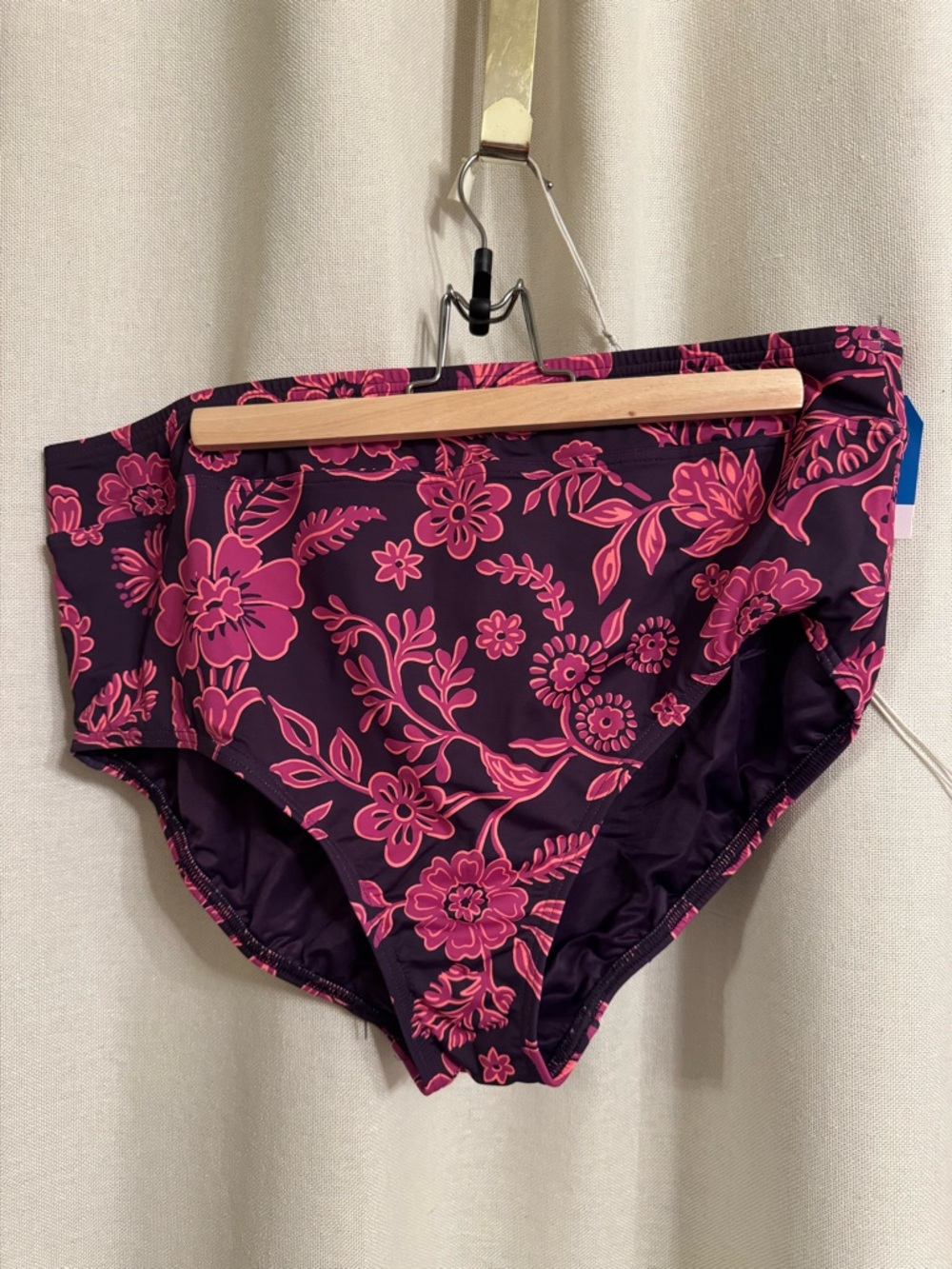 Lands End High-Waist Floral Bikini Bottoms in plum & Pink